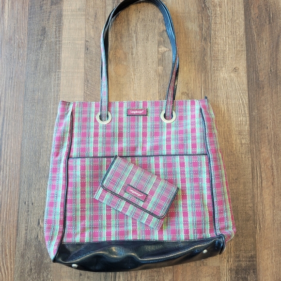 Vintage Longaberger Homestead Red Green Plaid Tote with Matching Wallet - Picture 1 of 16